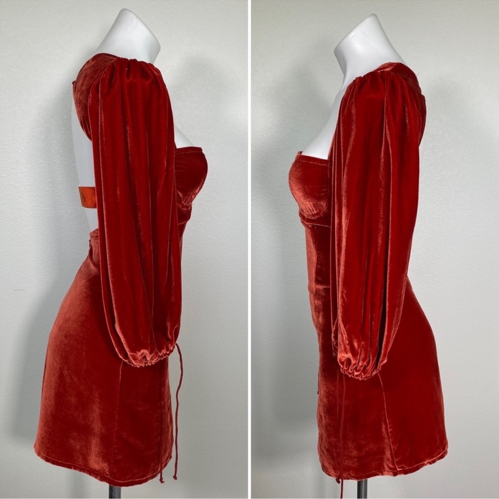 FOR LOVE & LEMONS NADINE RUST VELVET BUSTIER LONG SLEEVED MINI DRESS SIZE XS - Picture 6 of 10